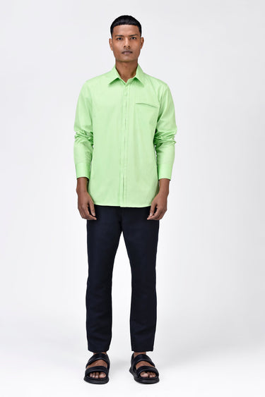 Regular Fit Button Up Shirt with Pleated Placket-Mint Green - Genes Lecoanet Hemant