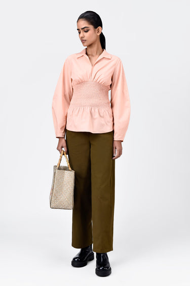 Voluminous Sleeve Slim Fit Shirt-Light Peach - Genes Lecoanet Hemant