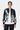 Relaxed Fit Linen Herringbone Bomber Jacket with Tropical Print Black