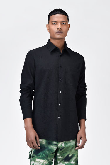 Classic Seersucker Regular Fit Men's Button-Up Shirt Black - Genes Lecoanet Hemant