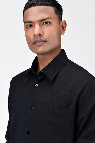 Classic Seersucker Regular Fit Men's Button-Up Shirt Black - Genes Lecoanet Hemant
