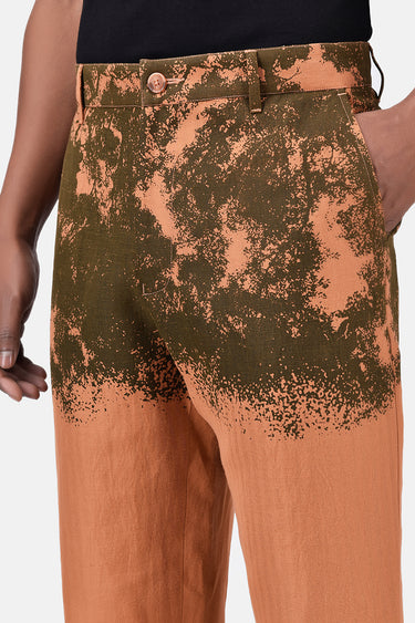 Regular Fit Linen Herringbone Trouser with Canopy Print