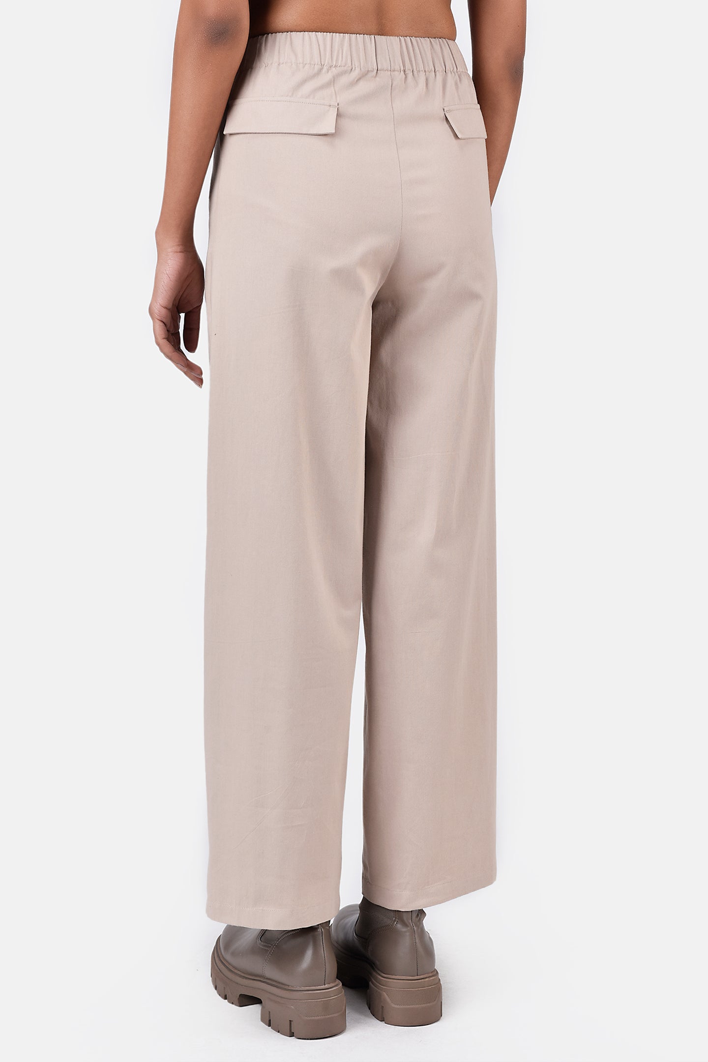 Cotton Light Twill Straight Fit Trousers with Knee Pleats