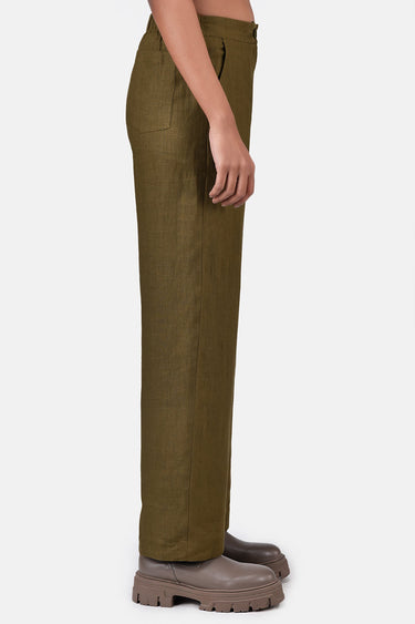 Straight Fit Trousers With Striped Detail-Khaki - Genes Lecoanet Hemant