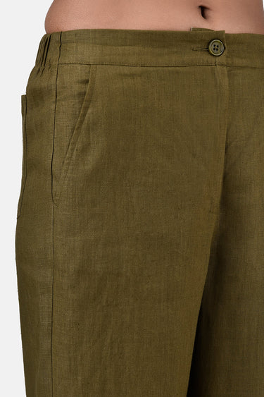 Straight Fit Trousers With Striped Detail-Khaki - Genes Lecoanet Hemant