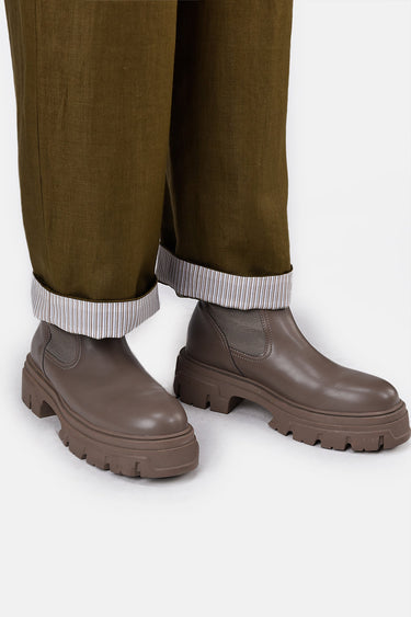 Straight Fit Trousers With Striped Detail-Khaki - Genes Lecoanet Hemant
