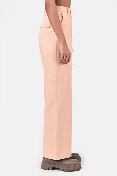 Women's Straight Fit Cotton Light Twill Cargo Trousers-Light Peach - Genes Lecoanet Hemant