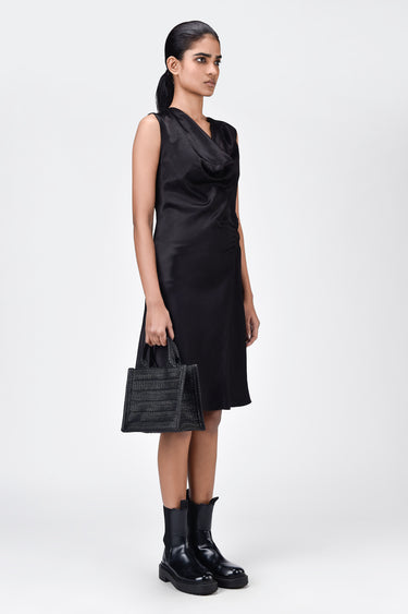 Sleek Heavy Satin Bias-Cut Dress Black - Genes Lecoanet Hemant
