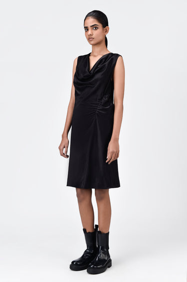Sleek Heavy Satin Bias-Cut Dress Black - Genes Lecoanet Hemant