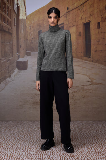 Black Micro-Dot High Neck Jersey Top - Genes Online Store