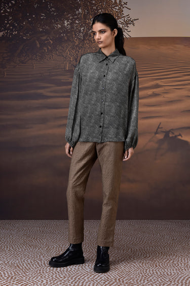 Black Viscose Satin Relaxed Shirt - Genes Online Store
