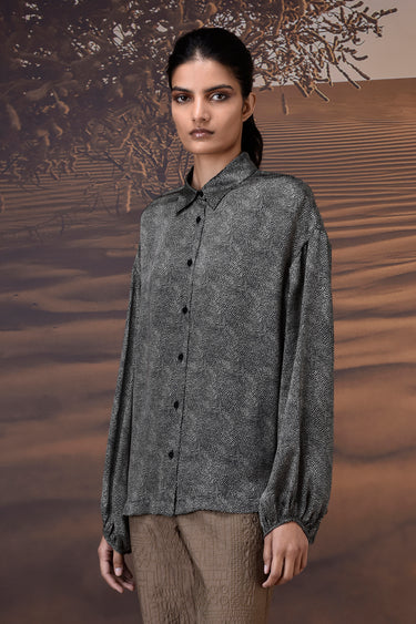 Black Viscose Satin Relaxed Shirt - Genes Online Store