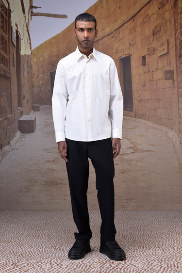 Embroidered Ecru Poplin Shirt - Genes Online Store