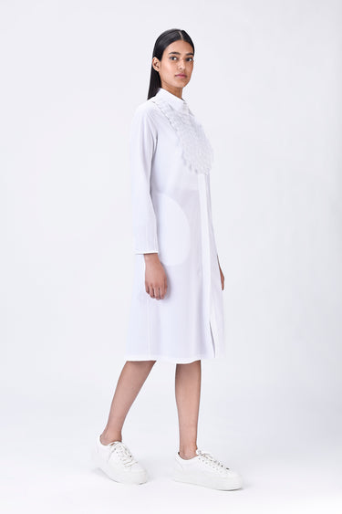 Straight Fit Shirt Dress with Heritage Embroidery - White - Genes Lecoanet Hemant