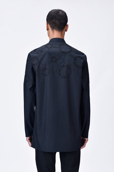 Black Giza Cotton Poplin Kurta - Genes Lecoanet Hemant
