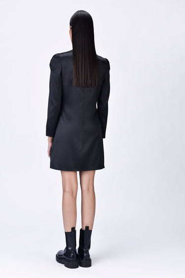 Black Satin Gather Dress
