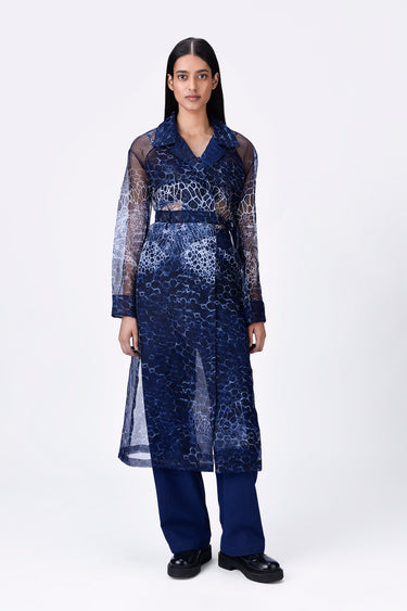 Women's Navy Blue Organza Coat - Genes Lecoanet Hemant