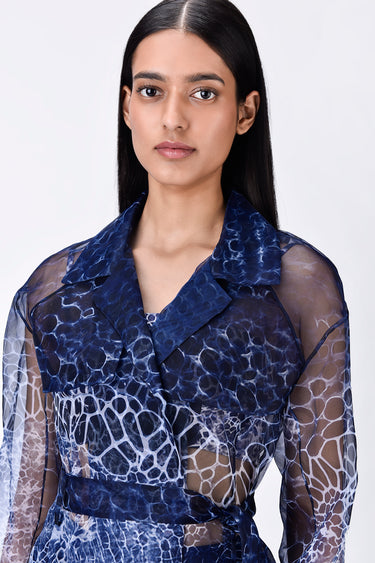 Women's Navy Blue Organza Coat - Genes Lecoanet Hemant