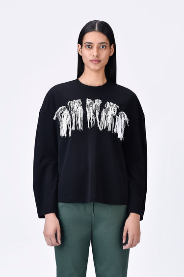 Crepe Sweatshirt with Typography Embroidery