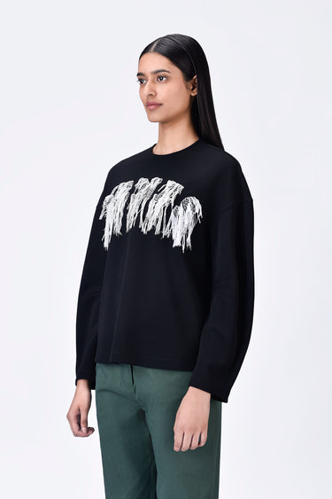Crepe Sweatshirt with Typography Embroidery