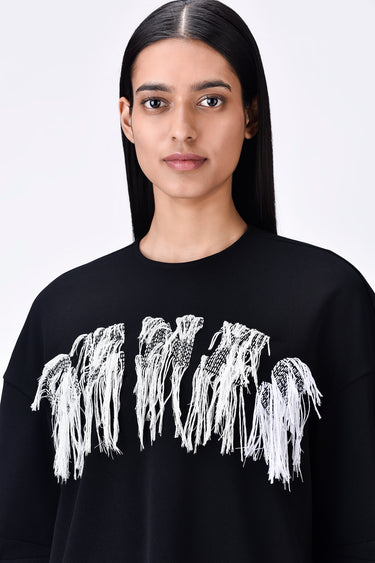 Crepe Sweatshirt with Typography Embroidery