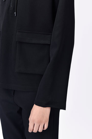 Black Banana Crepe Relaxed Fit Hoodie with Front Pockets - Genes Online Store