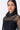 Black Poly Organza Relaxed Fit Turtle Neck Top with Micro Cell Applique