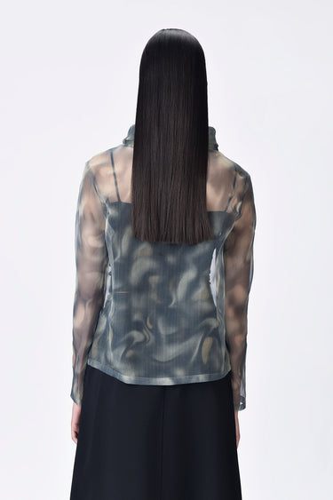 Taupe-Clay Poly Organza Relaxed Fit Turtle Neck Top - Genes Lecoanet Hemant