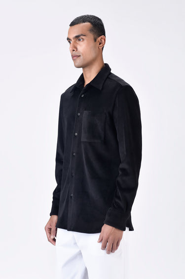 Black Poly Corduroy Shirt