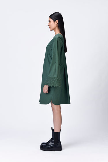 A-Line Dress with Box Pleats and Heritage Ravioli Embroidery - Genes Lecoanet Hemant