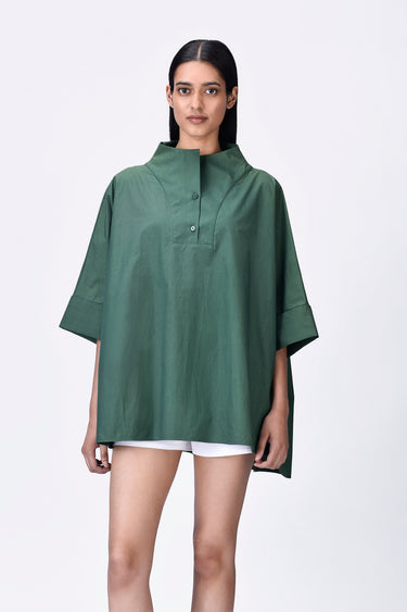Oversized Casual Cotton Shirt- Pine Green - Genes Lecoanet Hemant