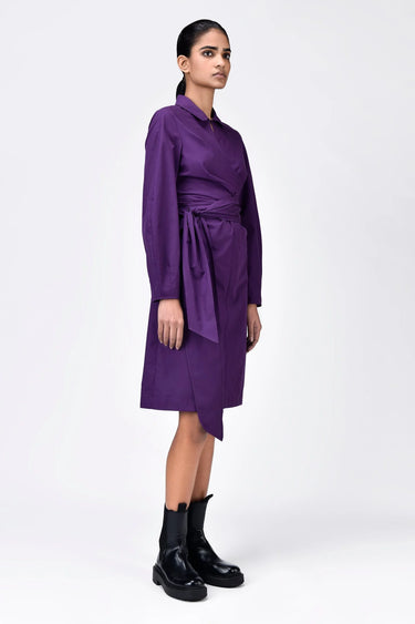 A-Line Dress with Tie-Up Waist-Amethyst - Genes Lecoanet Hemant