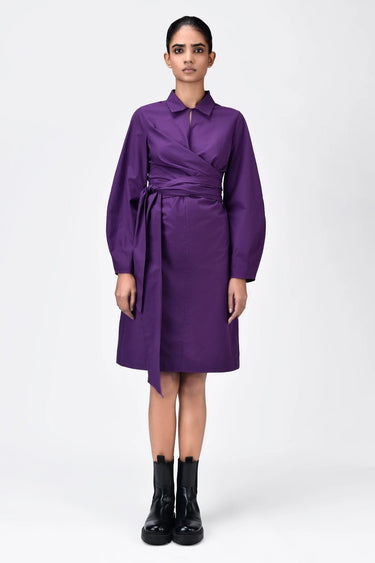 A-Line Dress with Tie-Up Waist-Amethyst - Genes Lecoanet Hemant
