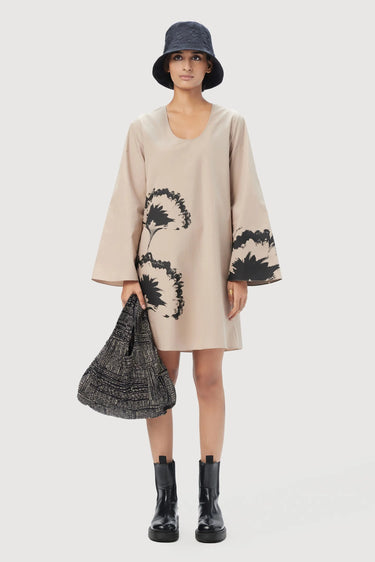 A-Line Oval Neck Dress with Bell Sleeves - Genes Lecoanet Hemant