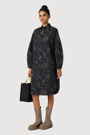 A-Line Shirt Dress with High-Low Rounded Hem - Genes Lecoanet Hemant