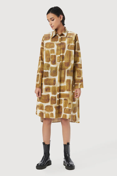 A-Line Shirt-Dress with Structured Pleated Shoulders - Genes Lecoanet Hemant