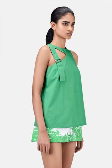 A-Line Sleeveless Dress with Crossover Straps-Spring Green - Genes Lecoanet Hemant