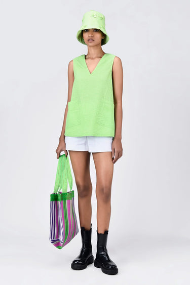 A-Line Sleeveless Top with V-Neck Mint Green - Genes Lecoanet Hemant