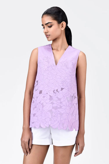 A-Line Sleeveless V-Neck Top-Lavender - Genes Lecoanet Hemant