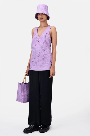 A-Line Top with Floral Applique-Lavender - Genes Lecoanet Hemant