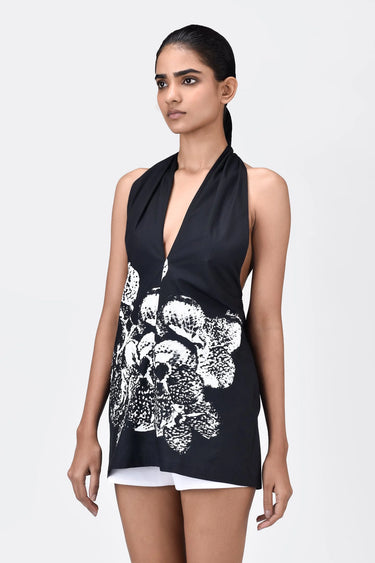 A-Line Top with Tie-Up Neck and Orchid Print - Genes Lecoanet Hemant
