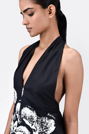 A-Line Top with Tie-Up Neck and Orchid Print - Genes Lecoanet Hemant