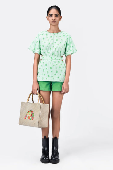 A-Line Top with Voluminous Raglan Sleeves-Mint Green - Genes Lecoanet Hemant