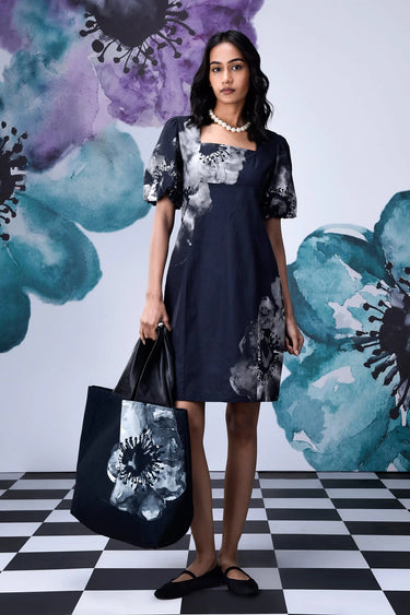Anemone Flower Regular Fit Dress - Black Grey - Genes Online Store