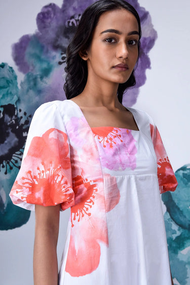 Anemone Flower Regular Fit Dress- White Coral - Genes Online Store
