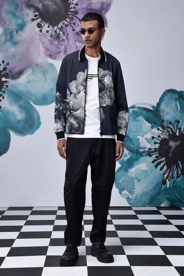 Anemone Flower Regular Fit Jacket- Black Grey - Genes Online Store