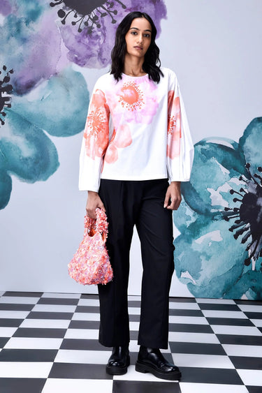 Anemone Flower Regular Fit Top- White Coral - Genes Online Store