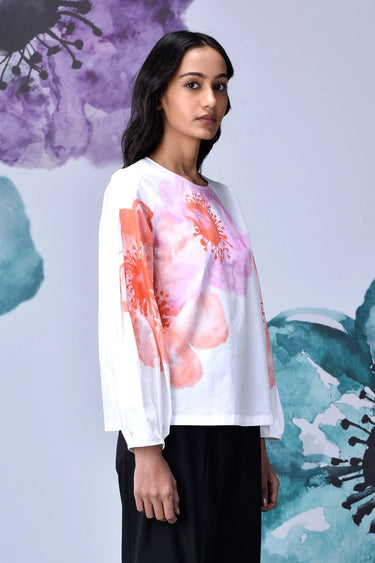 Anemone Flower Regular Fit Top- White Coral - Genes Online Store