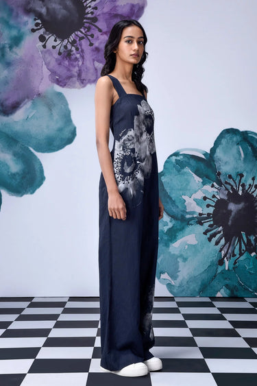Anemone Flower Semi Fitted Dungaree- Black Grey - Genes Online Store