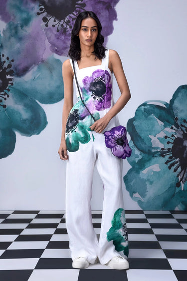 Anemone Flower Semi Fitted Dungaree- White Coral - Genes Online Store
